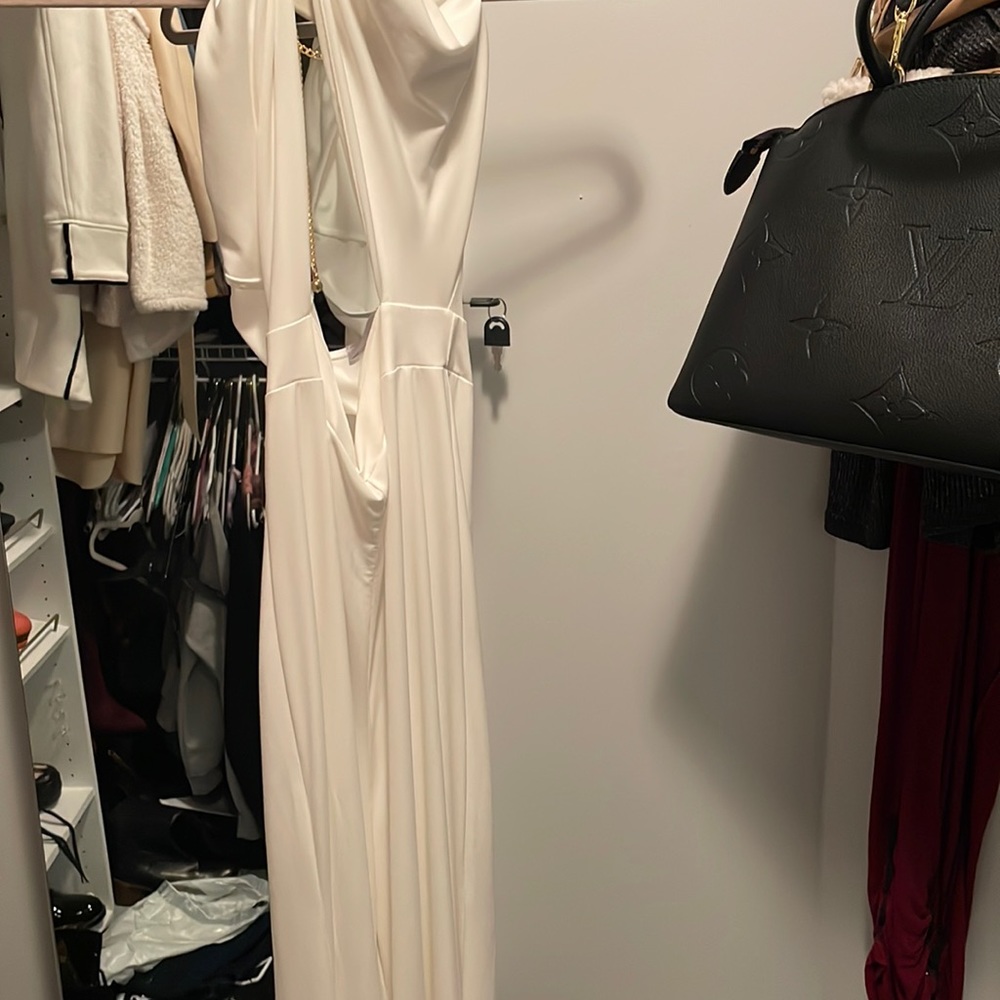 White with gold chain pants cutout